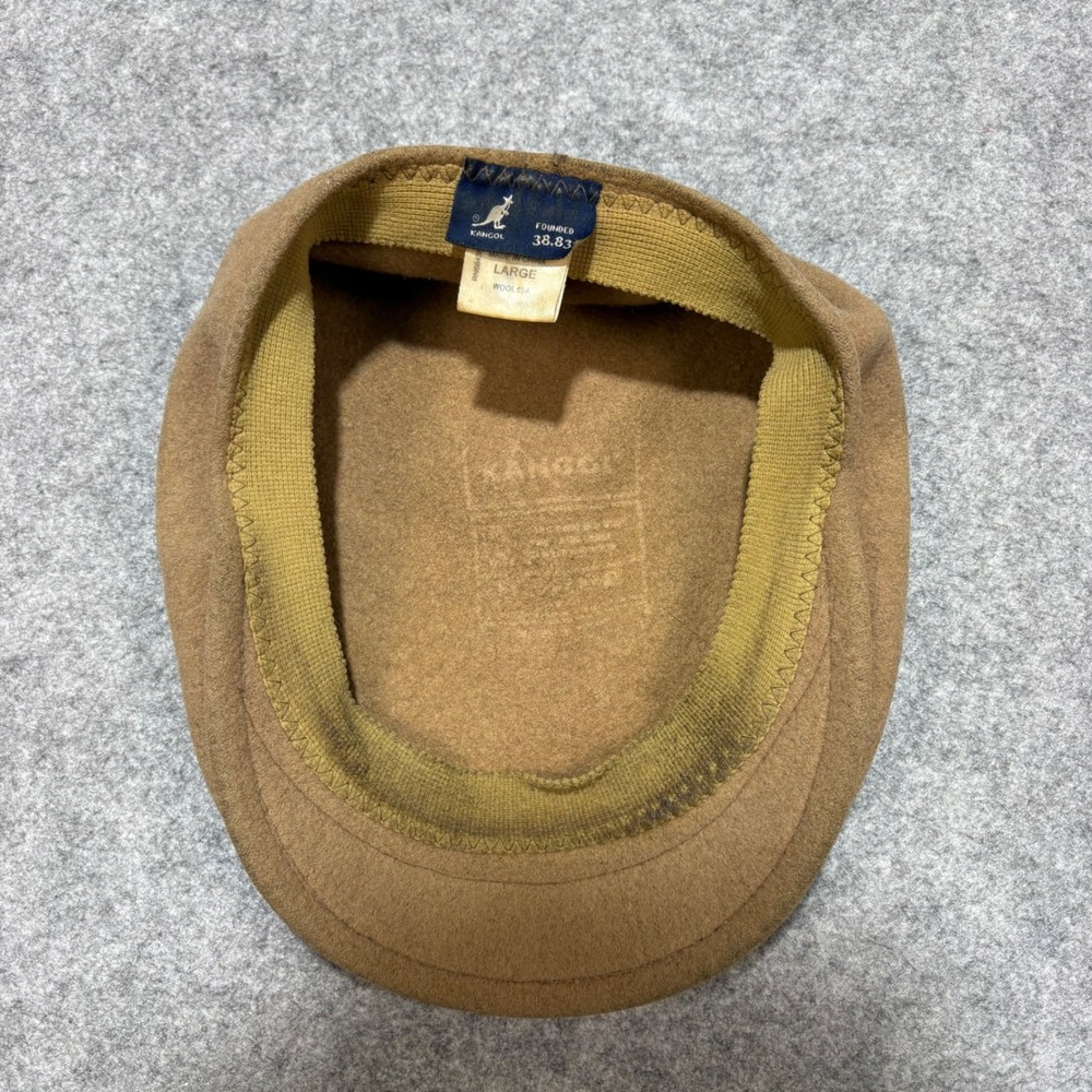 Kangol Wool 504 Flat Cap Tan Camel Ivy Hat Mens Large Embroidered Logo